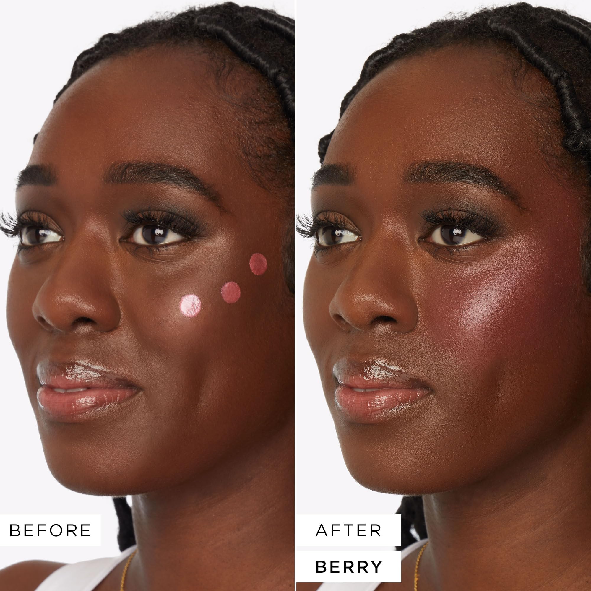 tarte blush tape berry swatch on cheek shows buildable color and dewy glow.