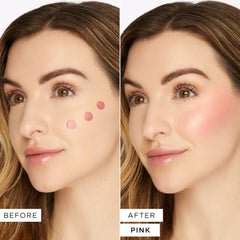 tarte blush tape liquid blush swatch on cheek, buildable color for day-to-night looks