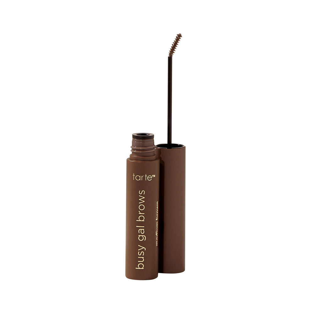 tarte Busy Gal tinted brow gel swatch demonstrating natural tint for fuller-looking brows.