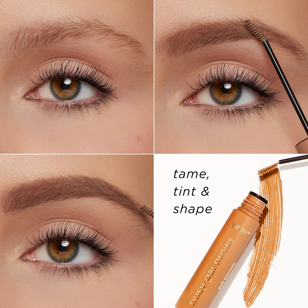 tarte Busy Gal vitamin E-infused brow gel close-up.
