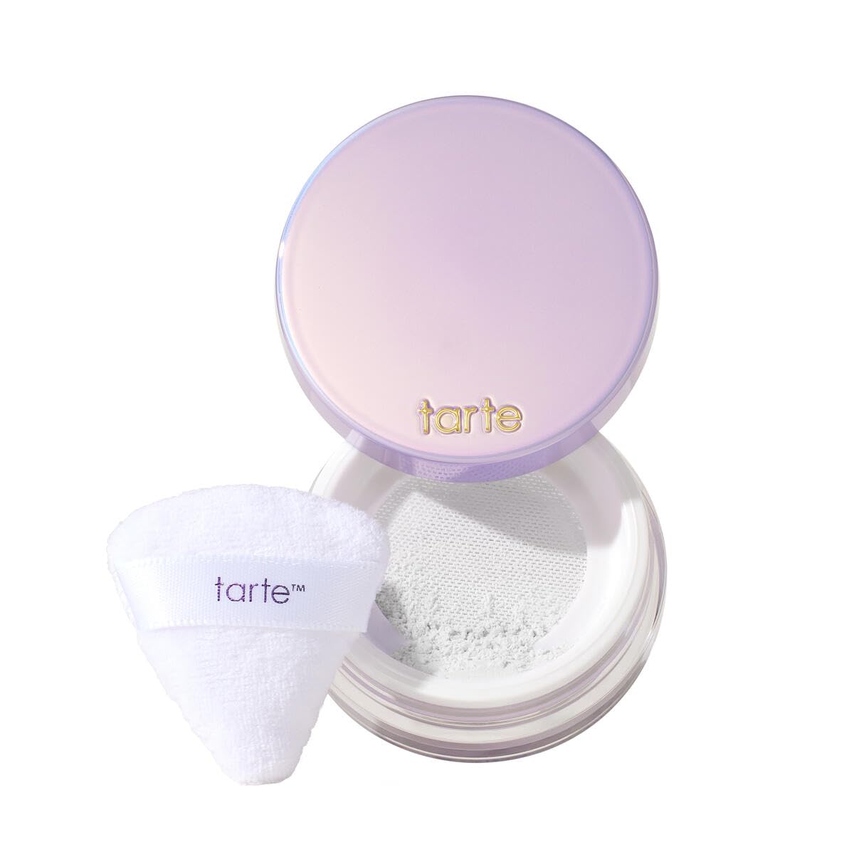 tarte creaseless powder bottle close-up showing oil absorption and natural finish for all-day wear