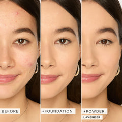 Tarte Creaseless powder being brushed on for lightweight, even coverage.