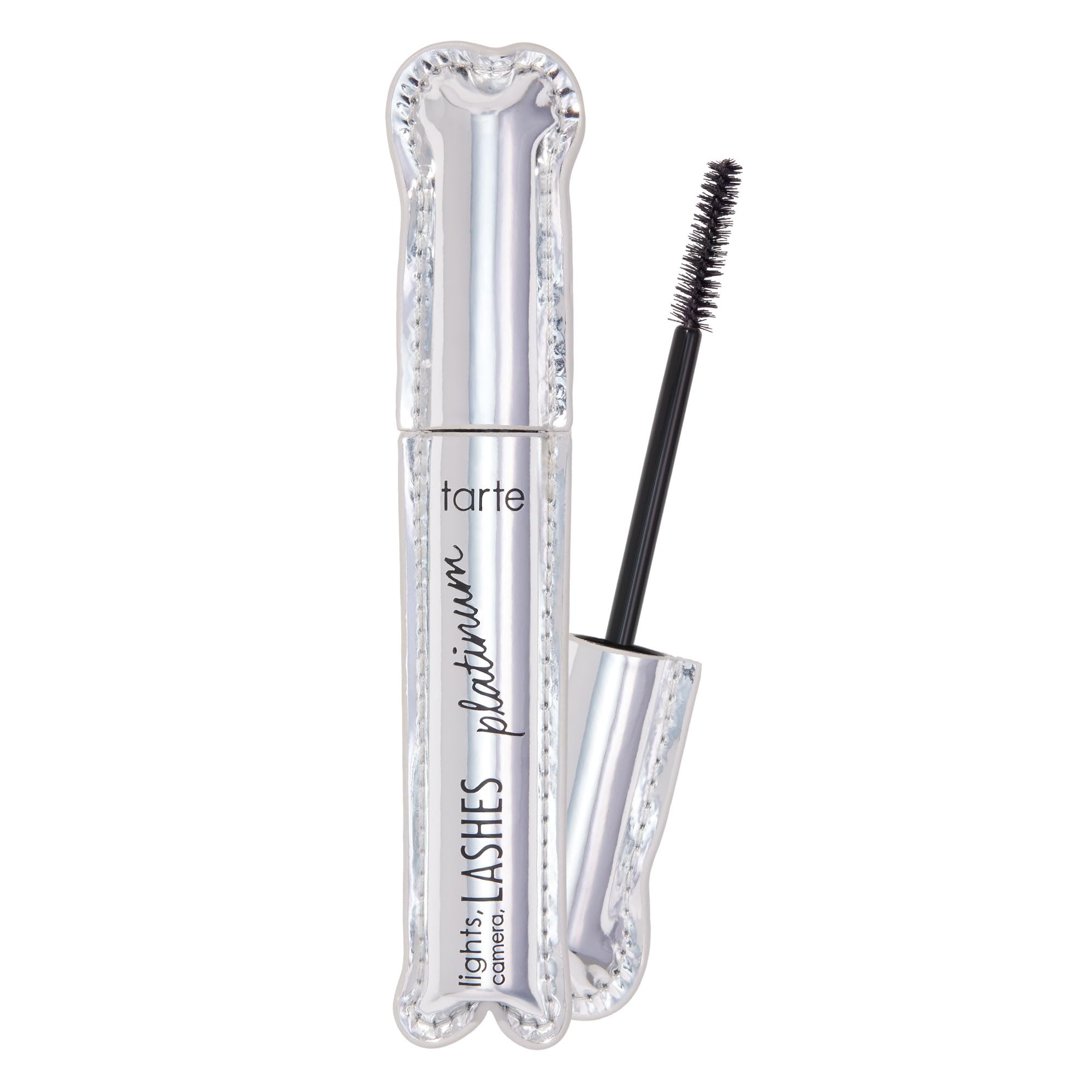 Tarte Lights, Camera, Lashes Platinum mascara tube in full-size black formula for dramatic volume.