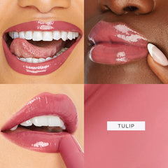 Tarte Maracuja Juicy Lip Plump on lips delivering stained-glass shine