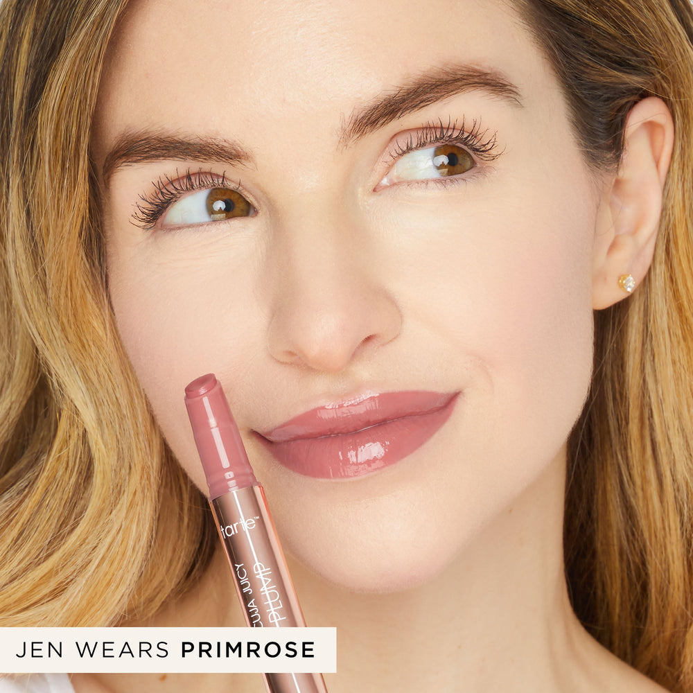 tarte maracuja juicy lip plump white peach shade swatch on lips