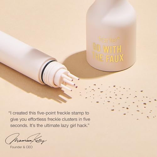 Tarte press stamp application shows fast, precise-free placement on cheeks.
