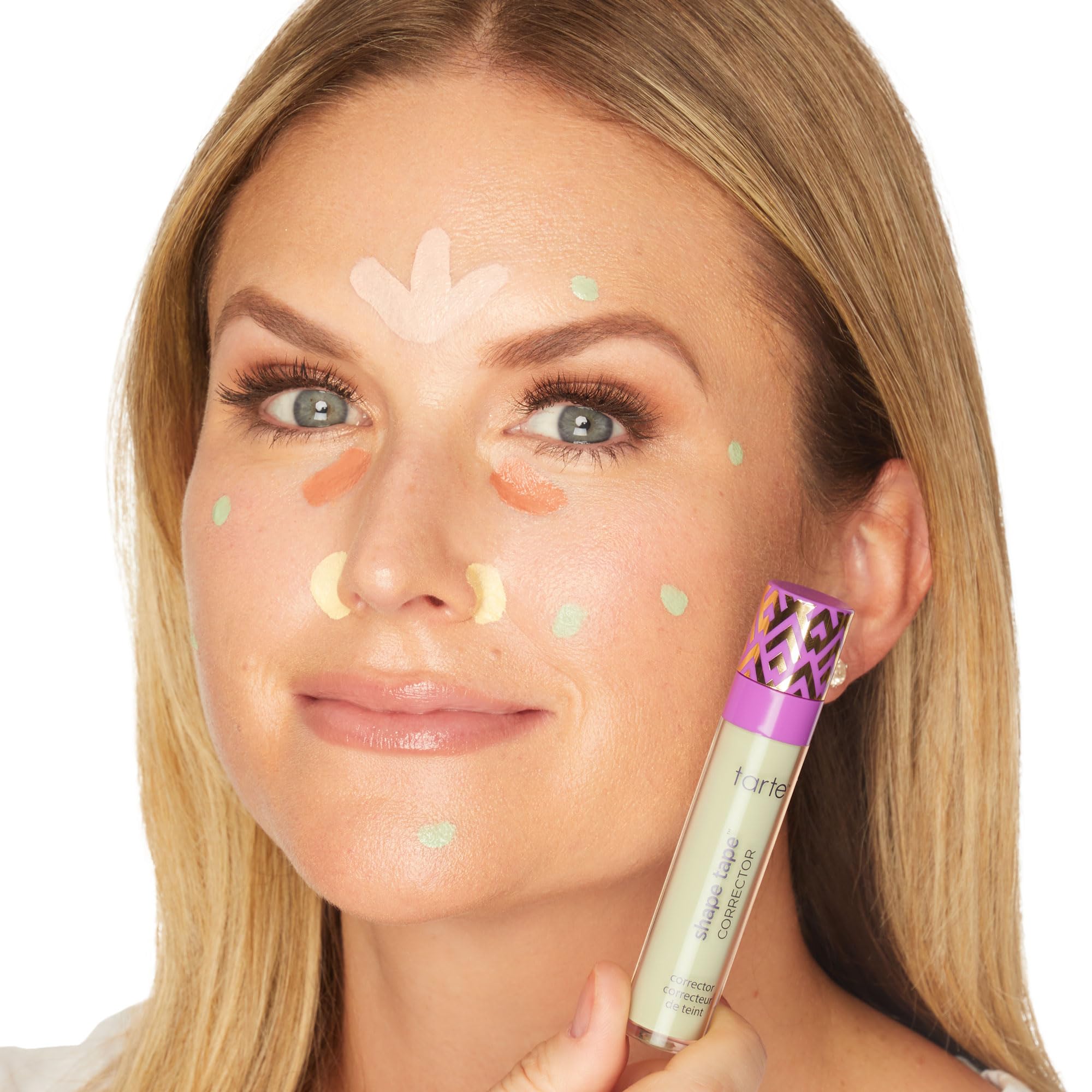 tarte Shape Tape Corrector application on face demonstrates compatible layering with concealer.
