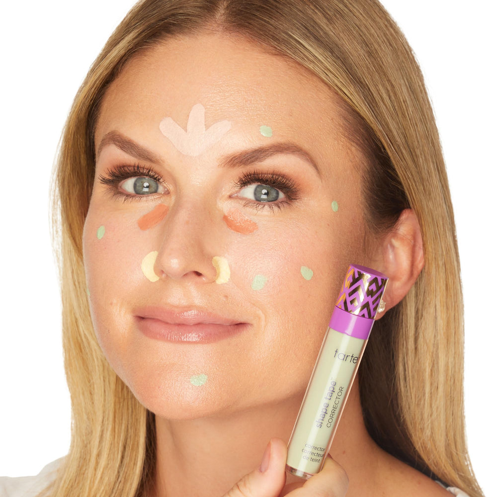 tarte Shape Tape Corrector application on face demonstrates compatible layering with concealer.