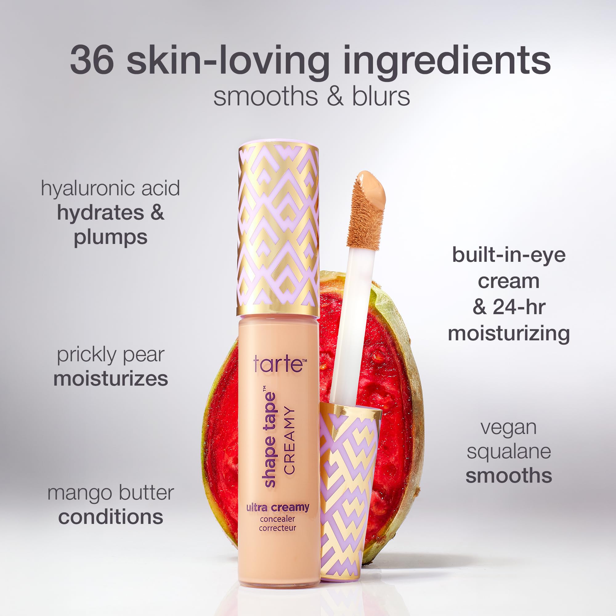 Tarte Shape Tape Creamy Concealer with hyaluronic acid for surface moisture and glow.