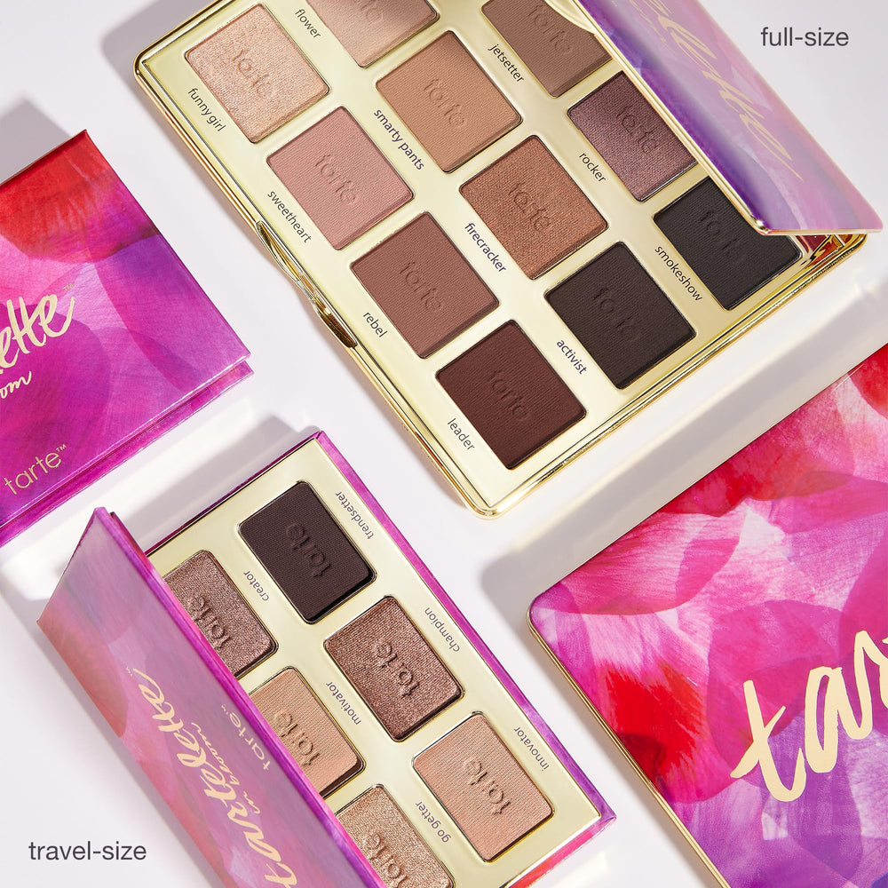 tarte tartelette in bloom compact closeup showcases sleek, travel-friendly packaging