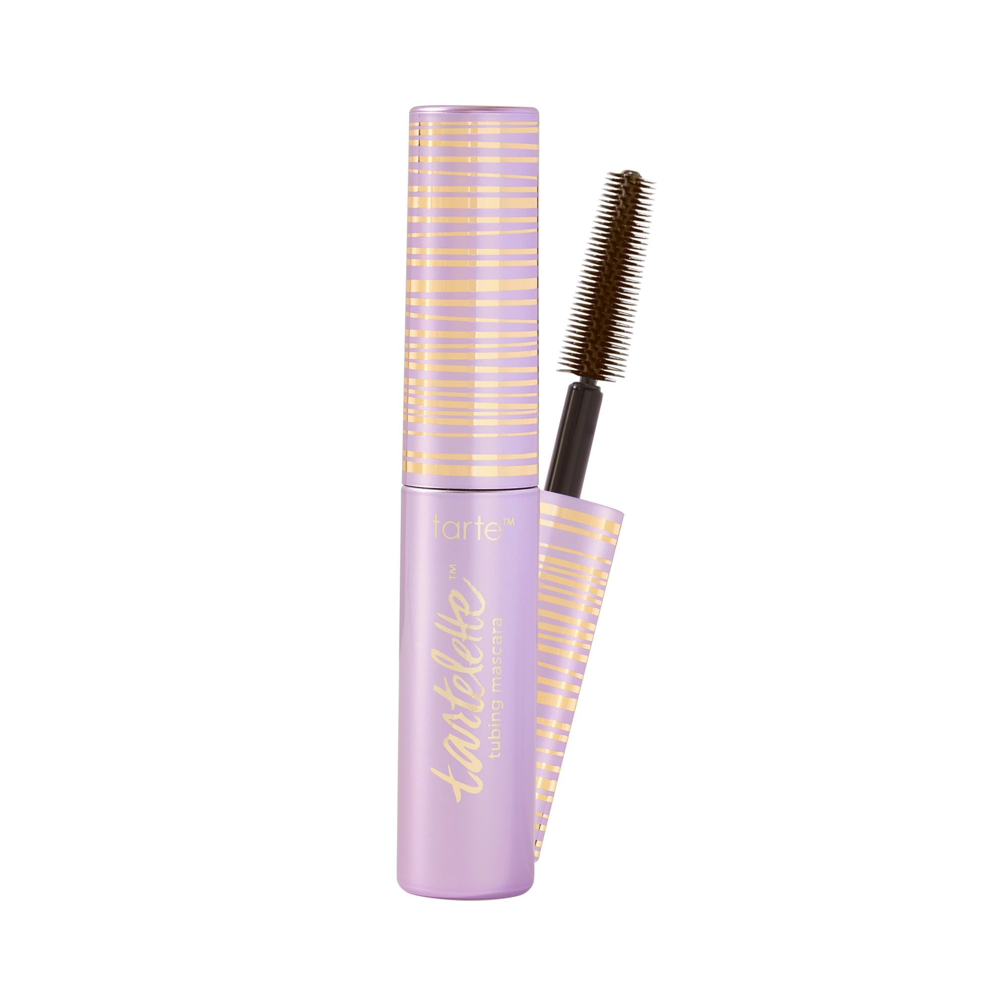 Tarte tartelette tubing mascara bottle close-up showing brown shade and premium packaging