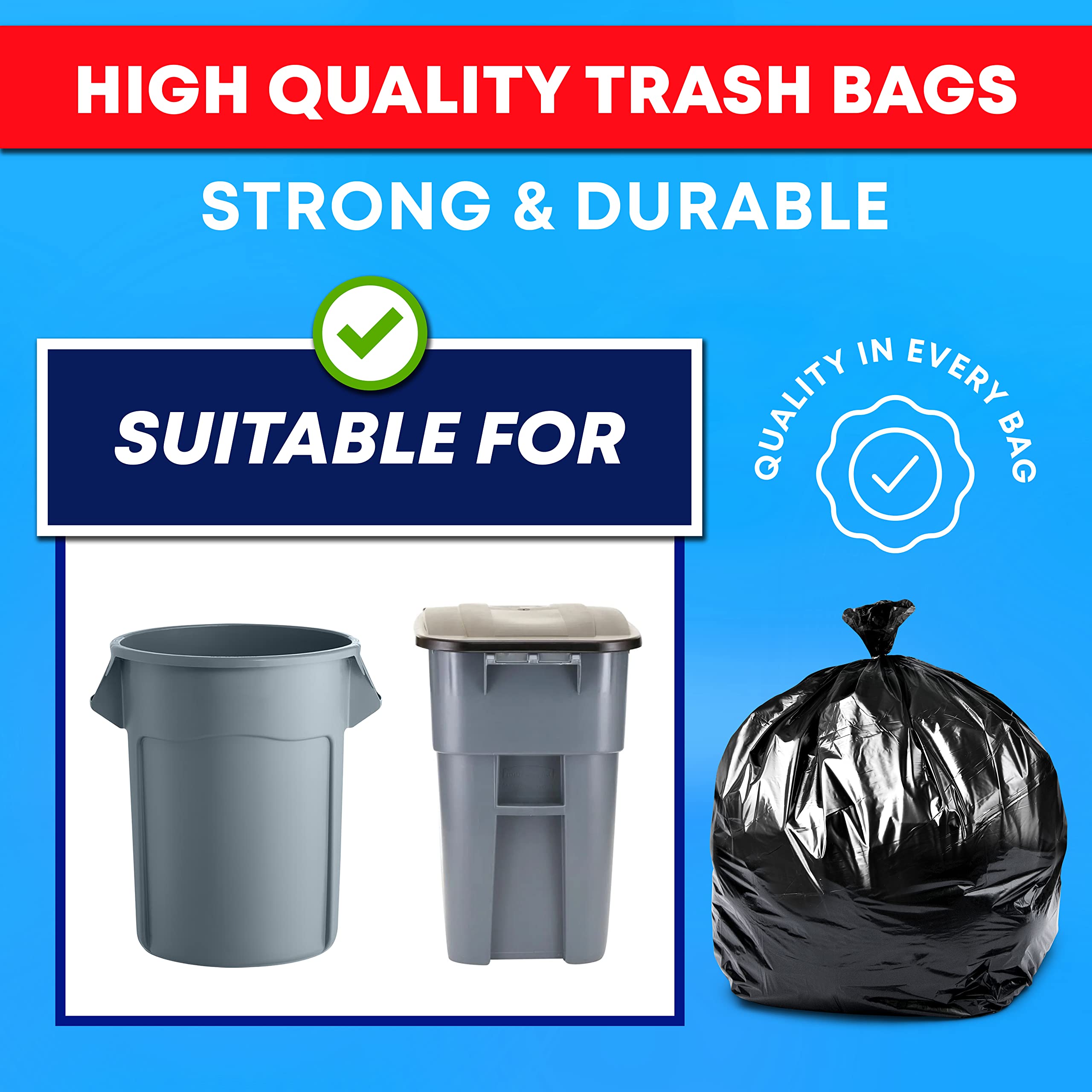 Tasker 65-gallon bags tied at the top for secure disposal.