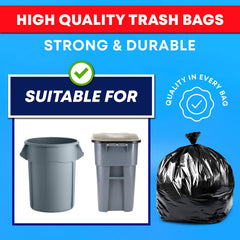 Tasker 65-gallon bags tied at the top for secure disposal.