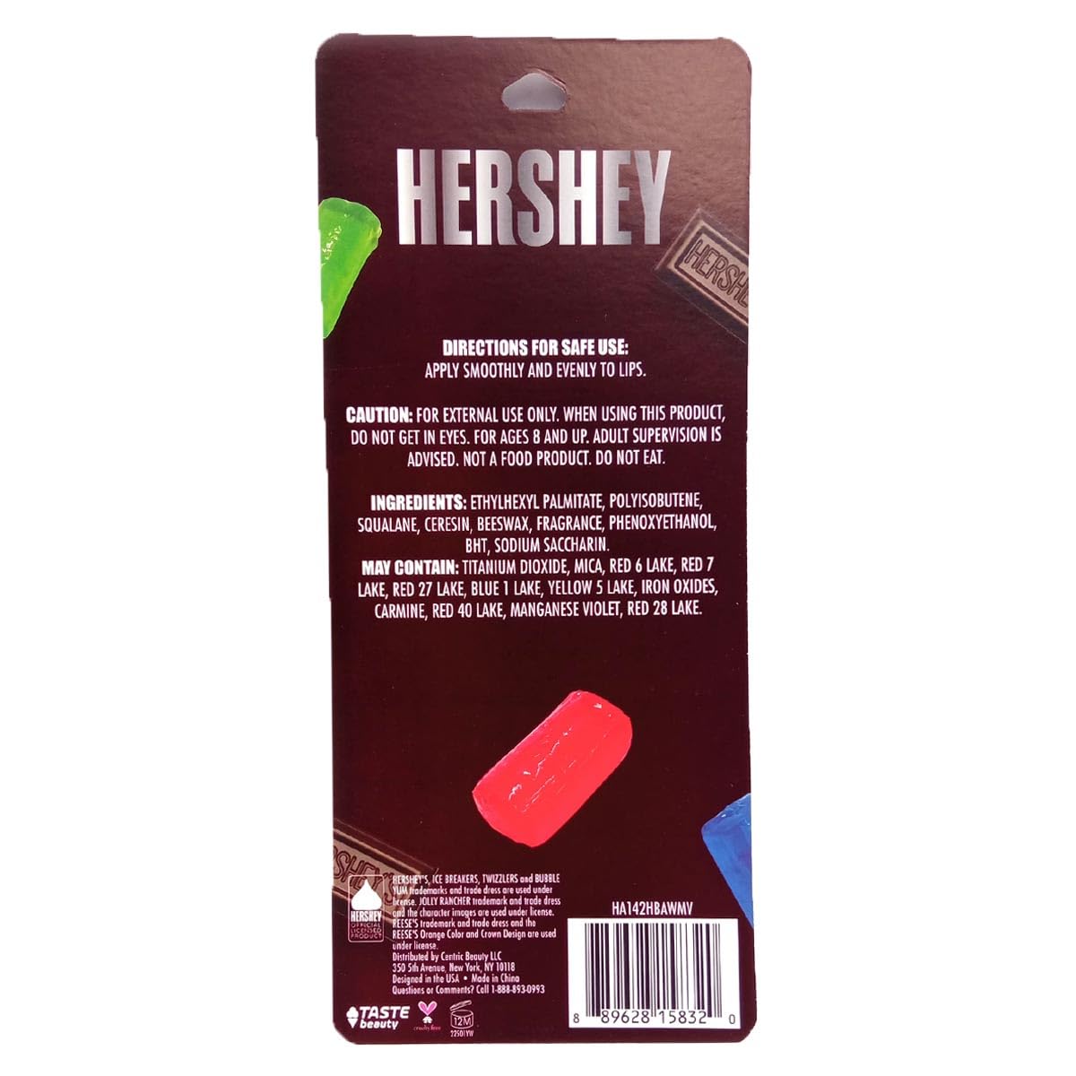 Taste Beauty Hershey lip balms in colorful tubes offer tasty flavors for kids and adults.