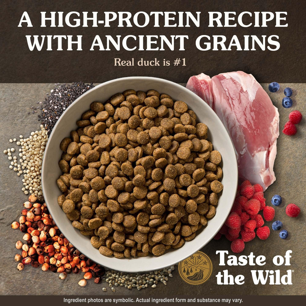 Taste of the Wild Ancient Wetlands ancient grains kibble for protein and fiber.