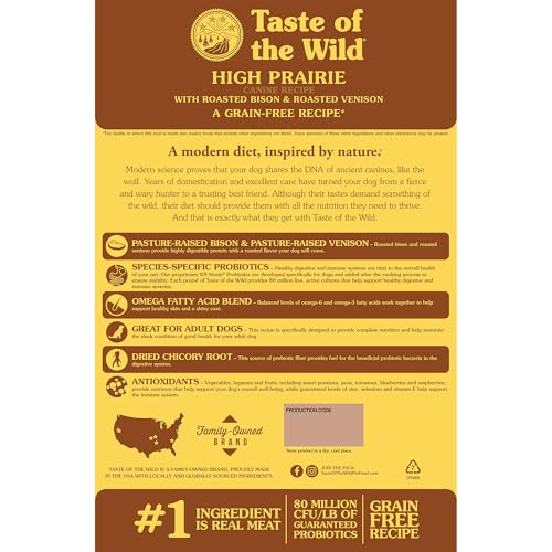 Close-up of Taste of the Wild High Prairie kibble texture for grain-free nutrition