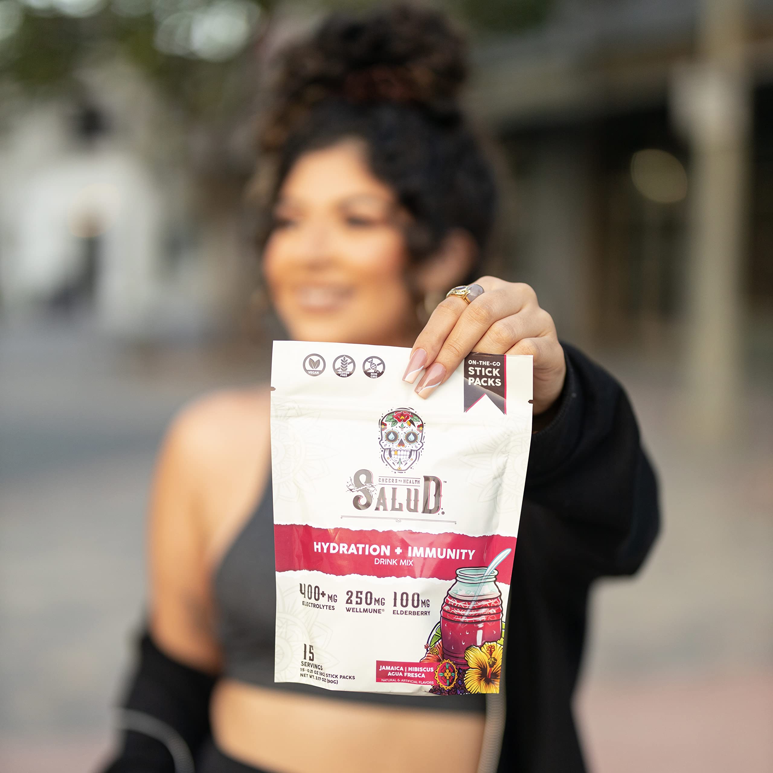 Taste Salud dairy free gluten free label indicating vegan friendly hydration.