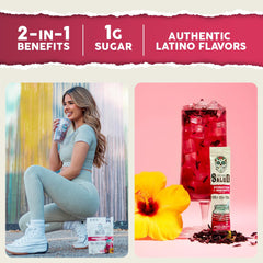 Taste Salud drink mix on the go image showing refreshing hibiscus flavor.