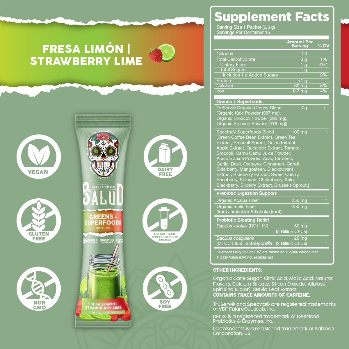 Taste Salud Spectra Superfoods antioxidant blend highlights vibrant fruit and veggie ingredients.