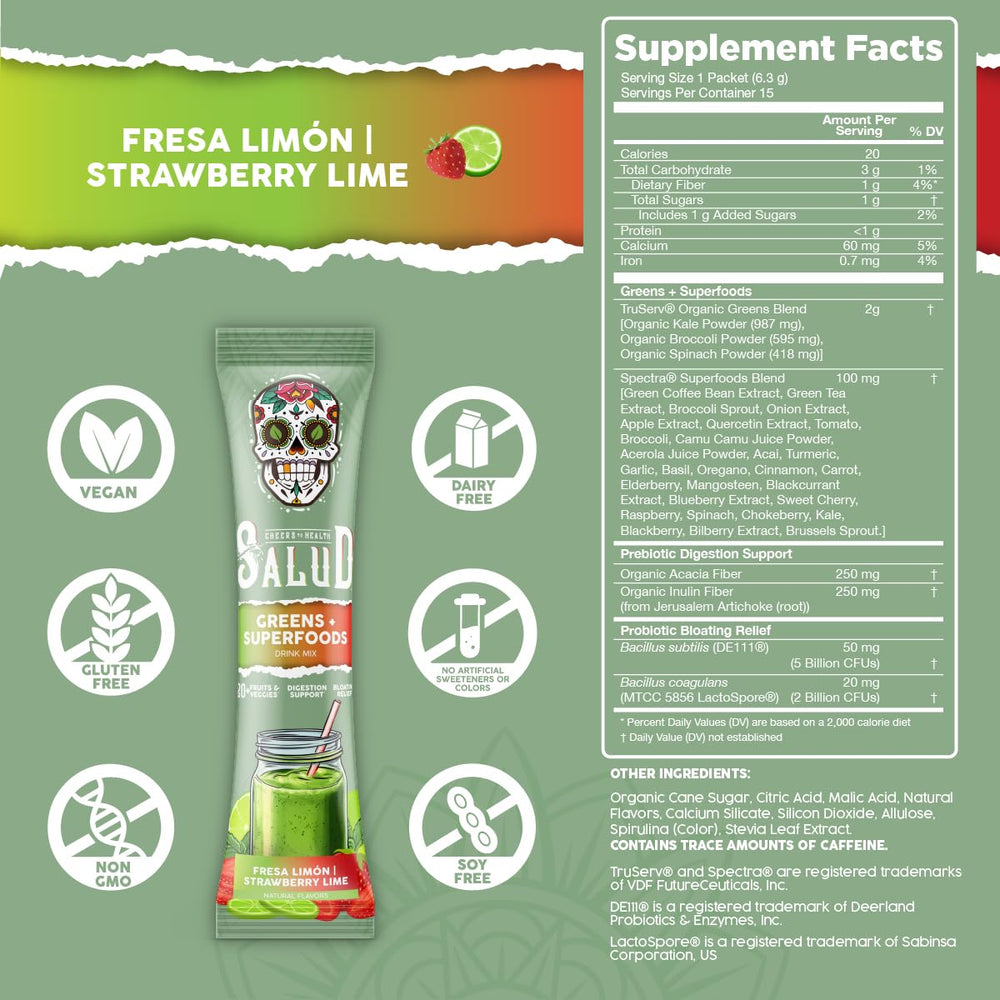 Taste Salud Spectra Superfoods antioxidant blend highlights vibrant fruit and veggie ingredients.