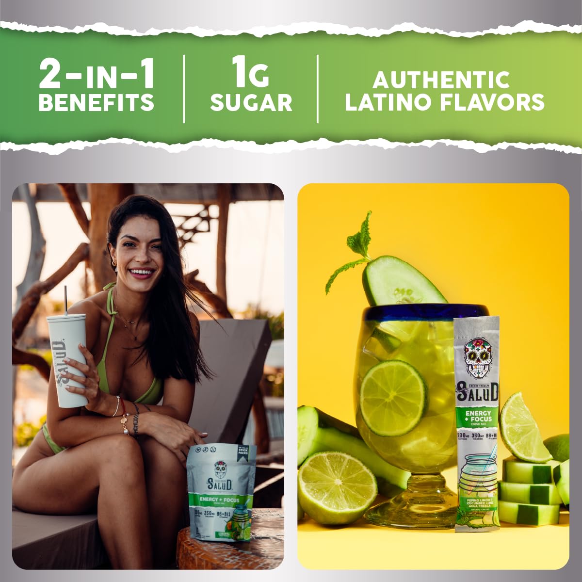 Taste Salud cucumber lime stick pack opened and ready to mix
