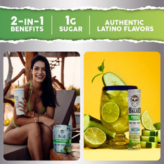 Taste Salud cucumber lime stick pack opened and ready to mix