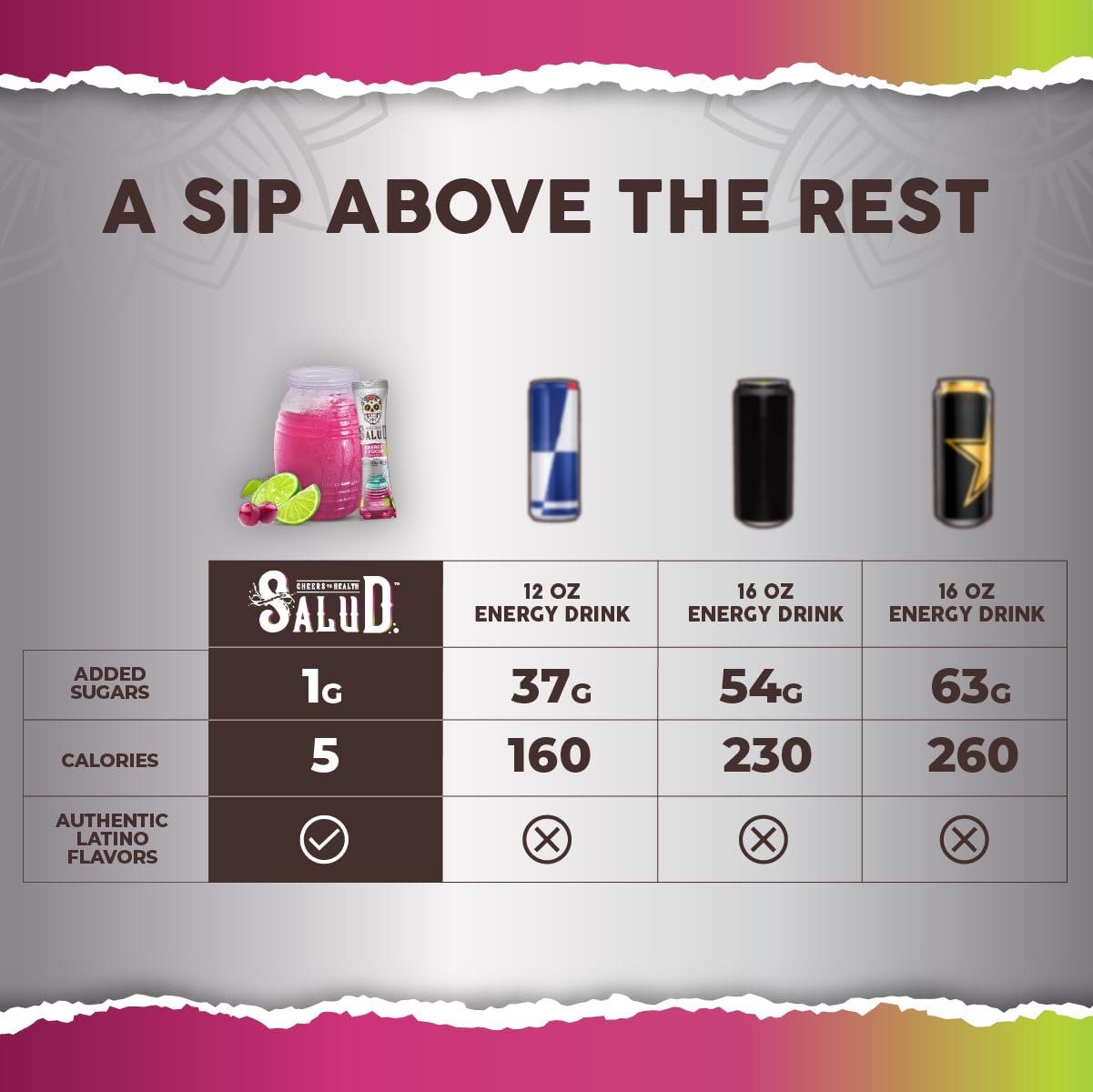 Taste Salud stick-pack open shows single-serve freshness for quick hydration and mental clarity.