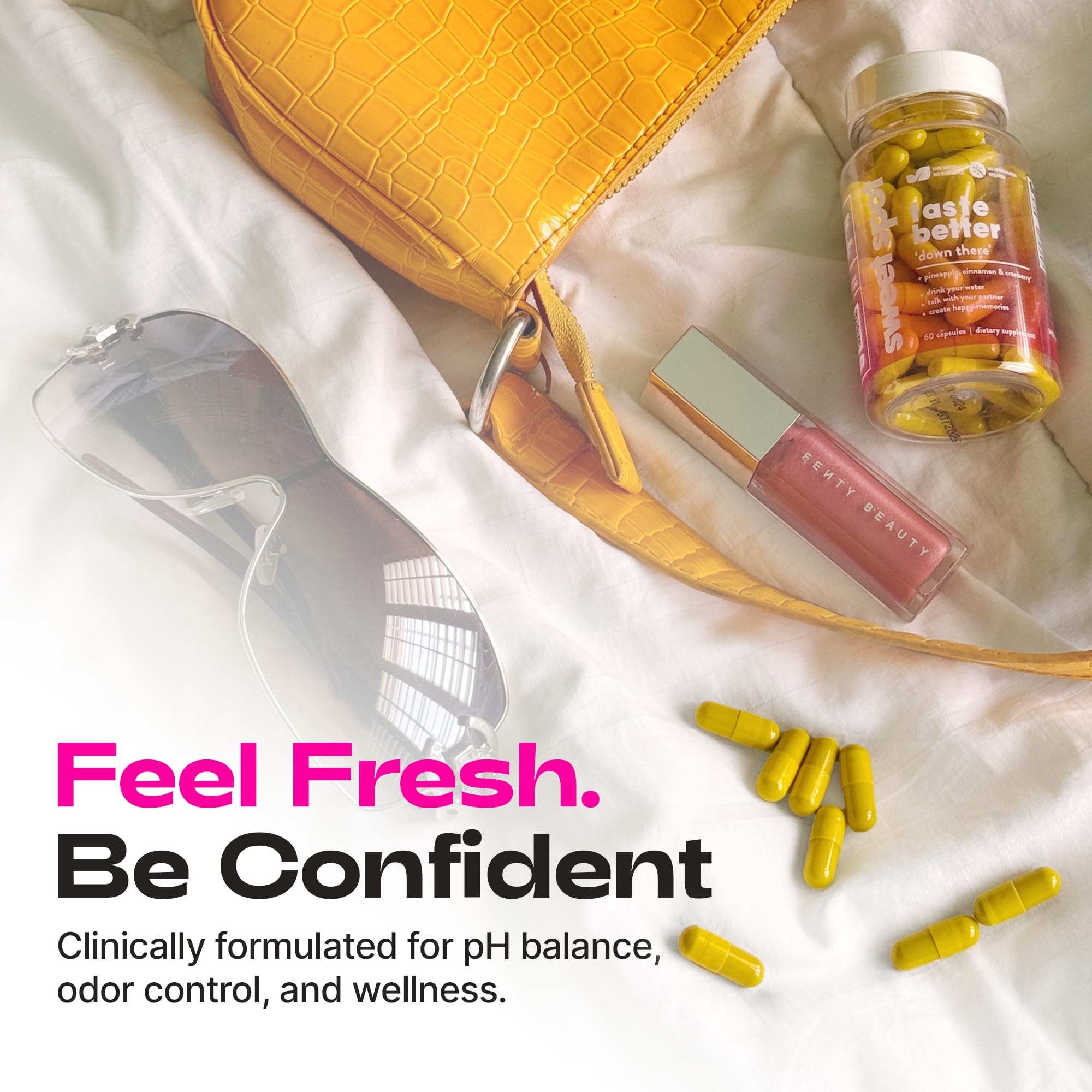 Taste The Sweet Spot daily routine shot with two capsules.