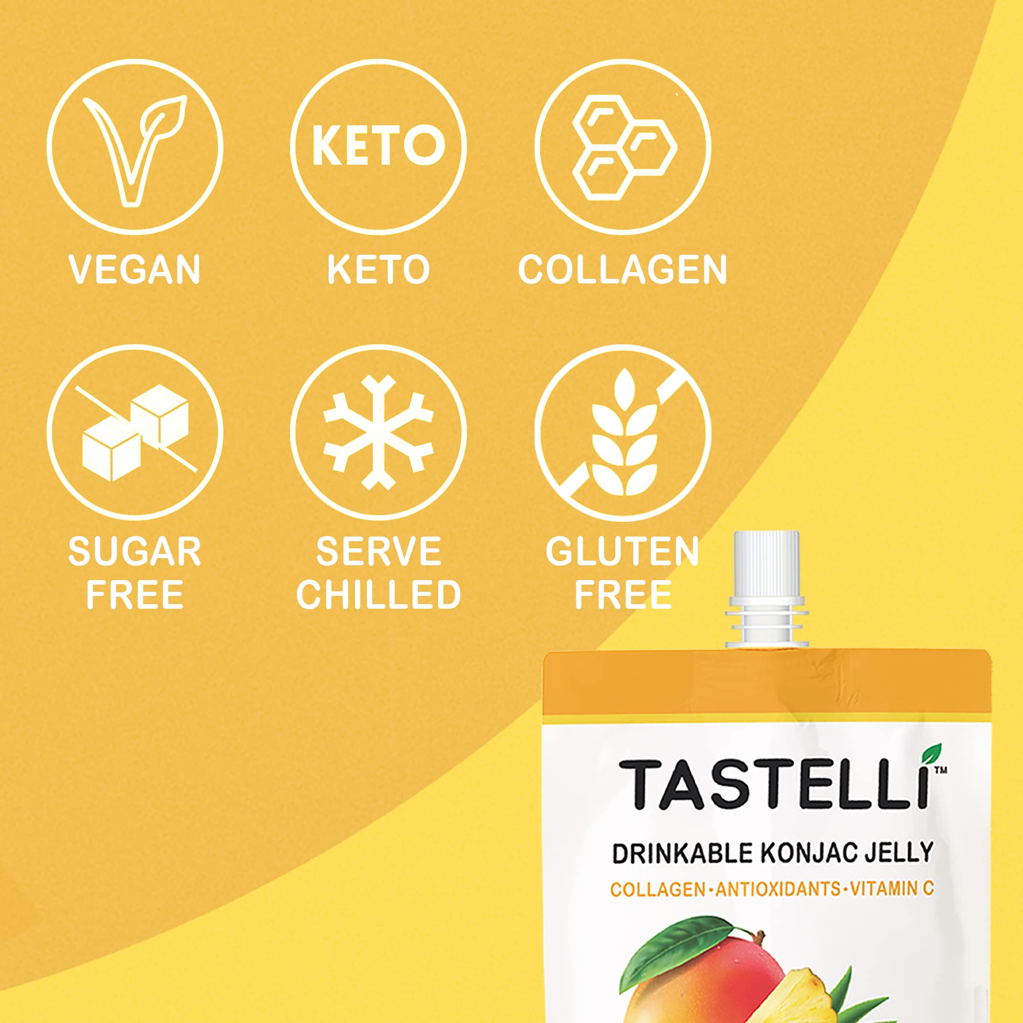 Texture close-up of Tastelli konjac jelly showing plant fiber consistency