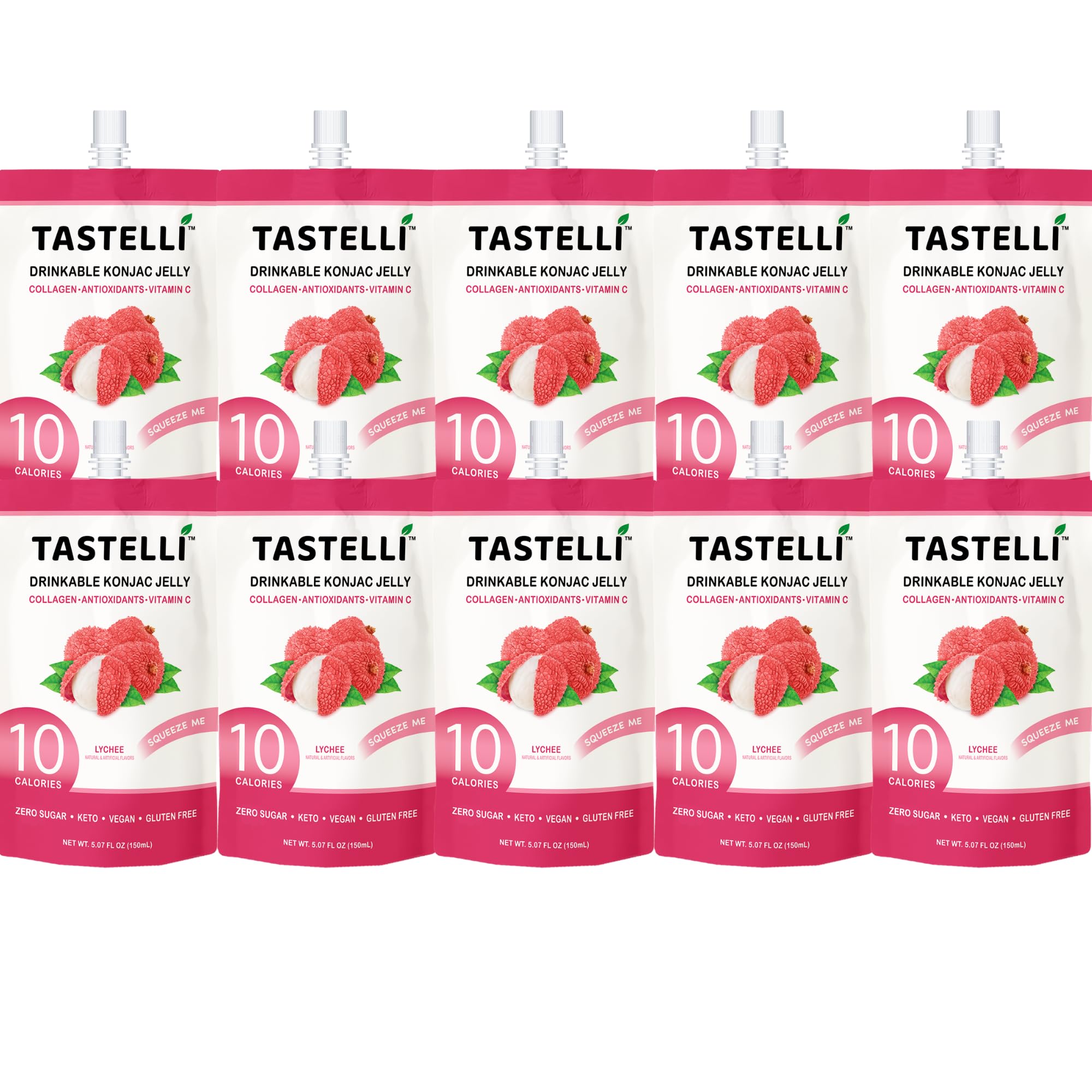 Tastelli Konjac Jelly ingredients panel with collagen and Vitamin C.