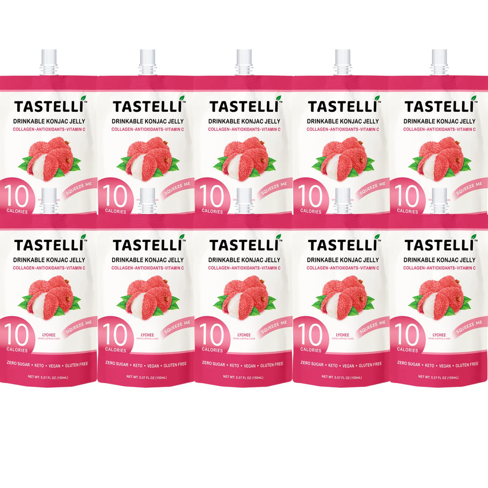Tastelli Konjac Jelly ingredients panel with collagen and Vitamin C.