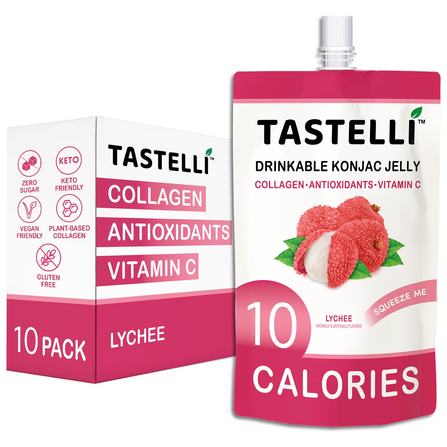 Tastelli Konjac Jelly Lychee pouch—on-the-go, low-calorie snack.