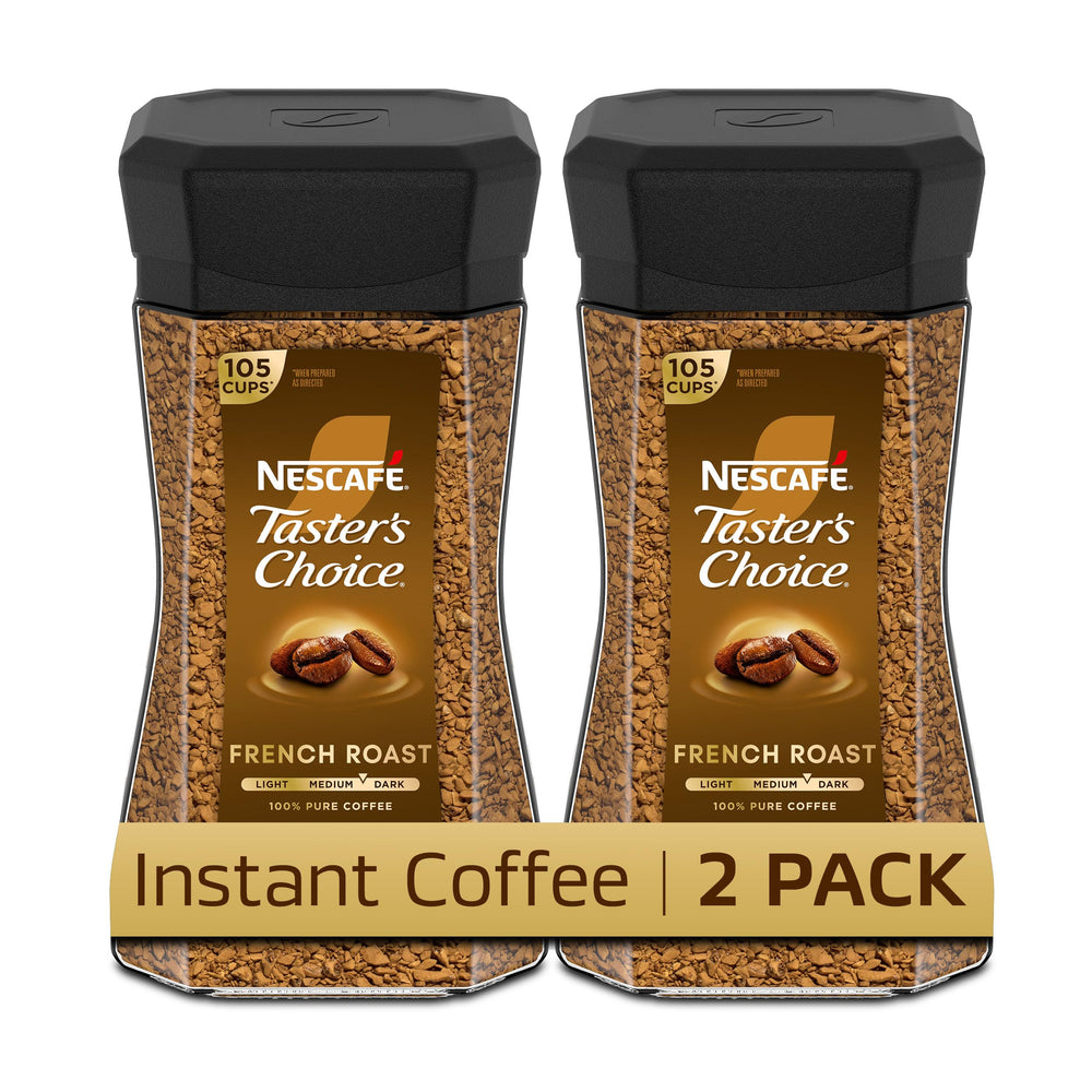 Taster's Choice French Roast instant coffee two-jar pack for quick mornings.
