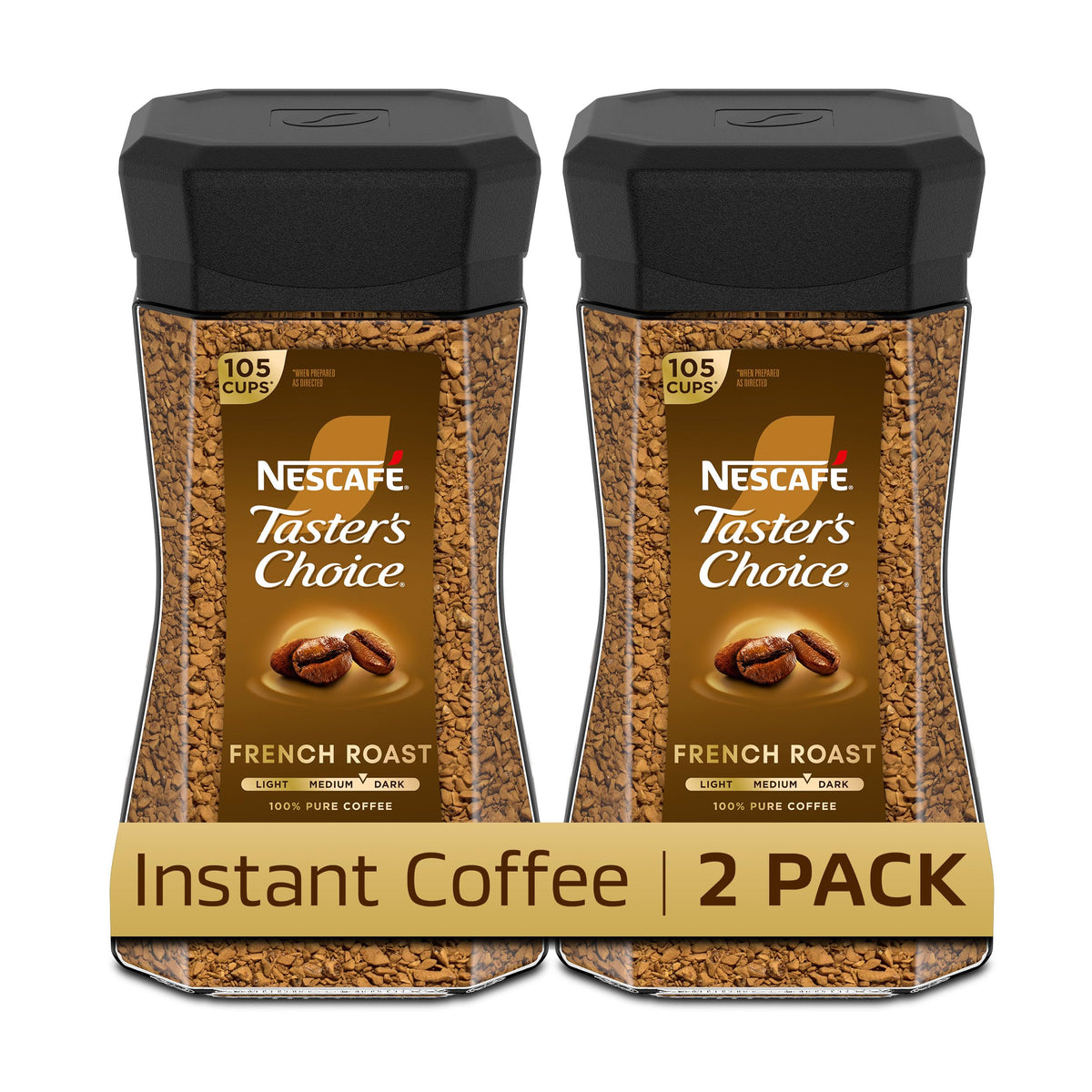 Taster's Choice French Roast instant coffee two-jar pack for quick mornings.