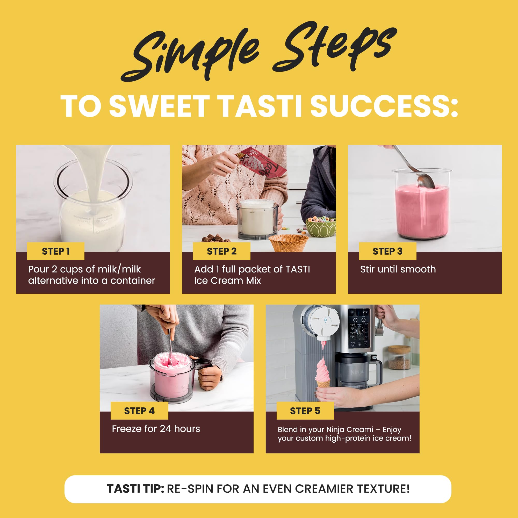 TASTI ready-to-spin powder for easy home ice cream.
