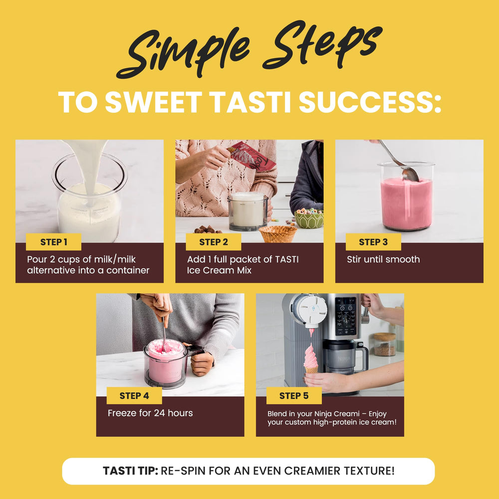 TASTI ready-to-spin powder for easy home ice cream.