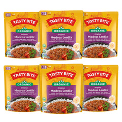 Tasty Bite Organic Madras Lentils pack – ready to heat for a quick vegan meal.