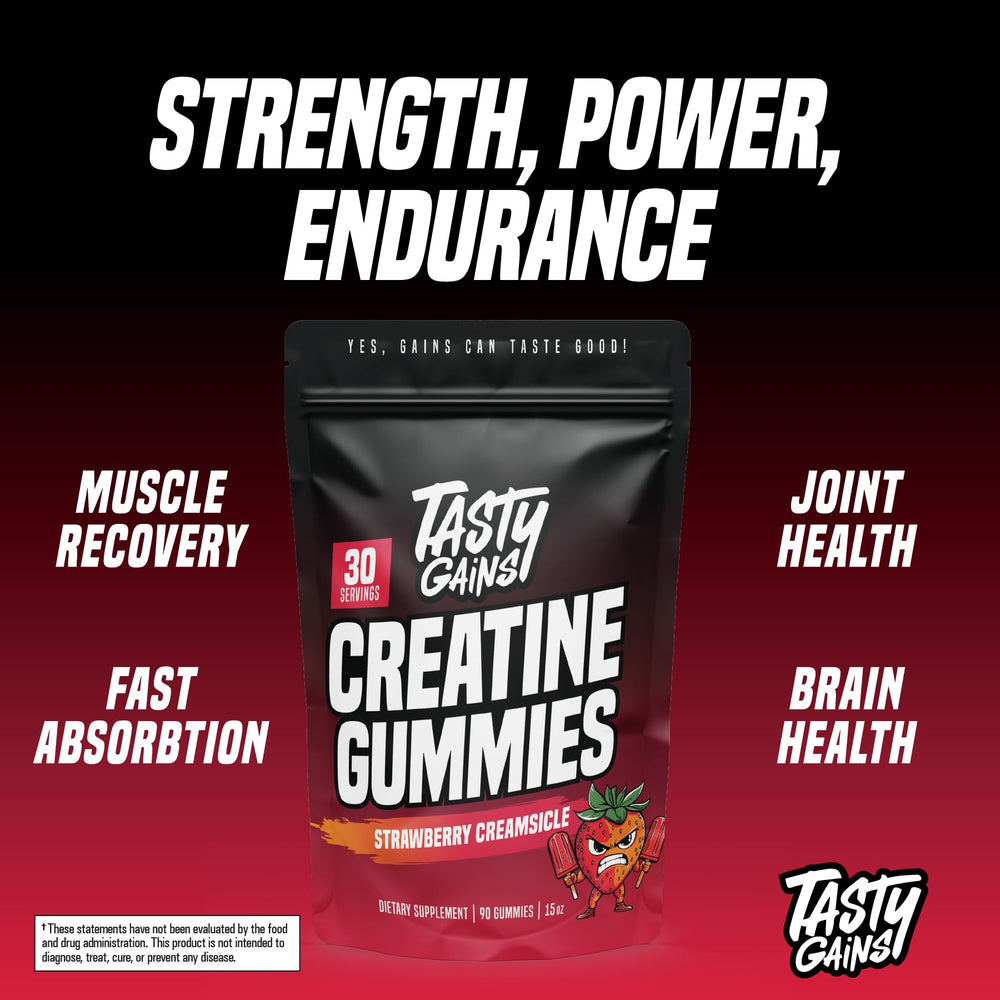 TASTY GAINS creatine gummies are non-GMO and easy to use.