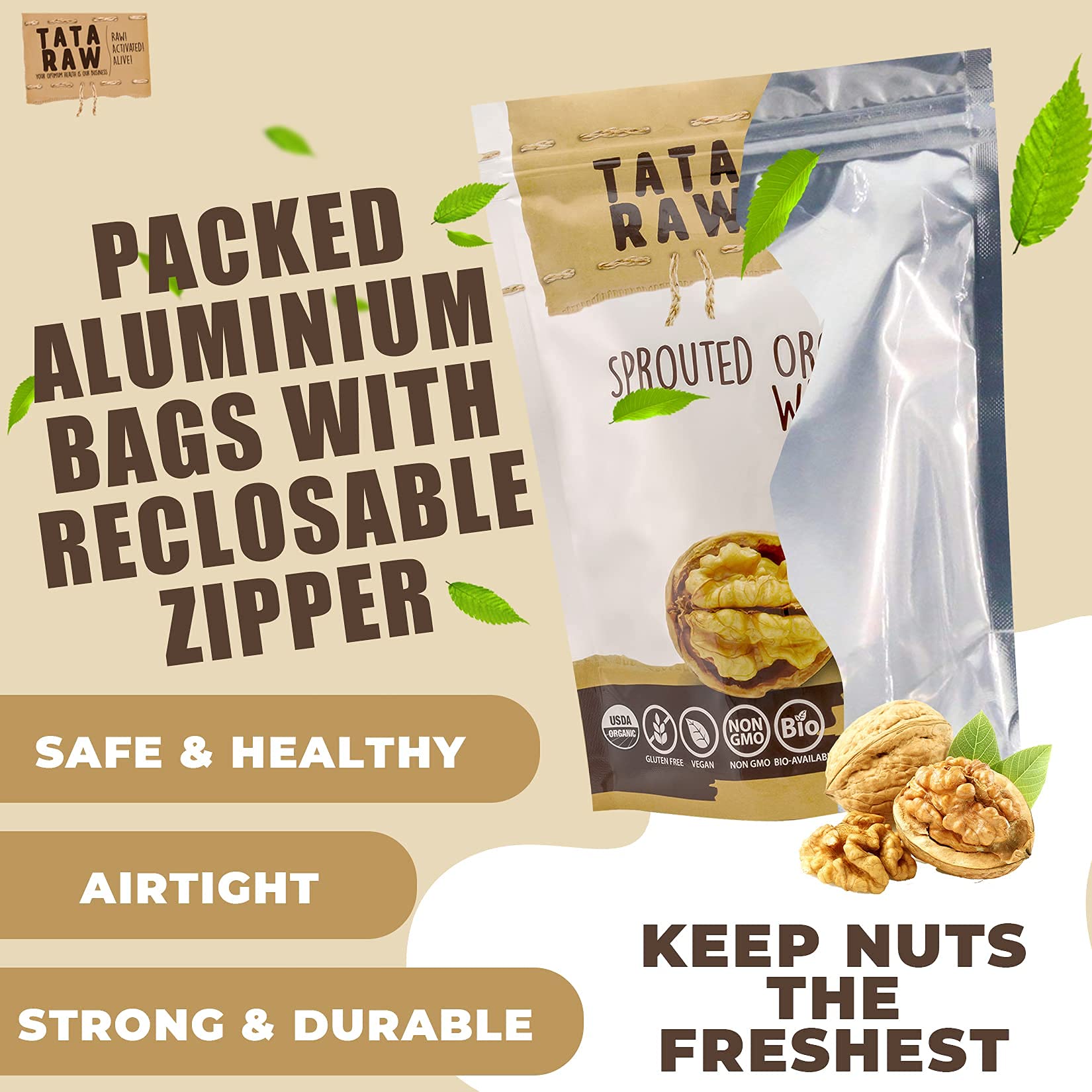 Tata Raw Sprouted Walnuts 25lb bulk, large-scale pantry option