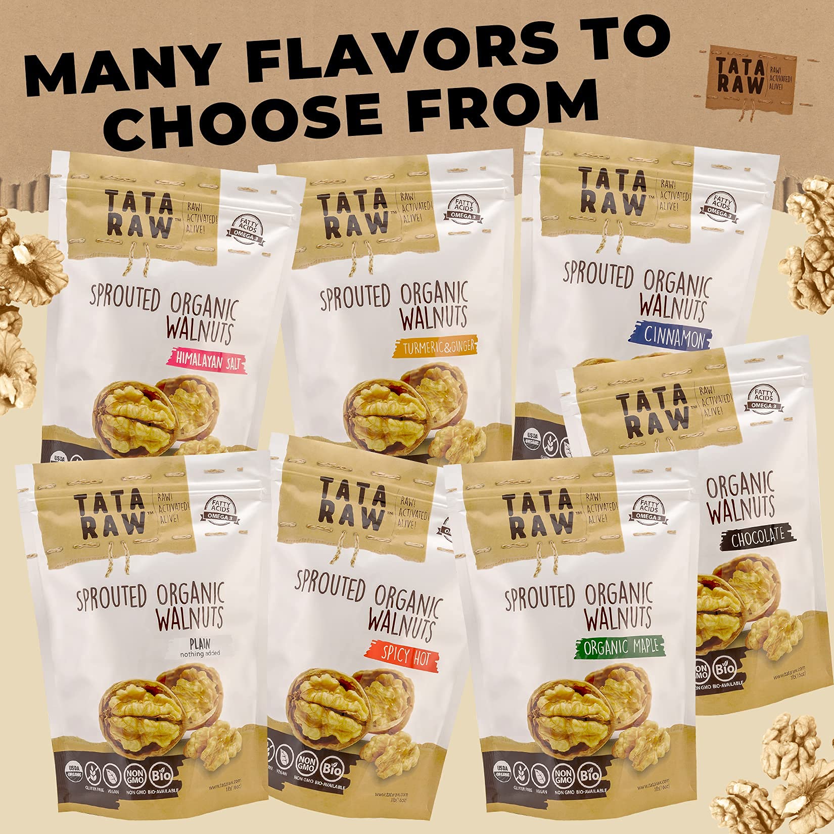 Ready-to-use Tata Raw Sprouted Walnuts for snacks or recipes