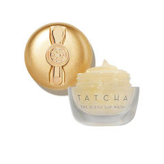 TATCHA Kissu Gold Leaf Lip Mask jar close-up showing shimmering lip care benefits