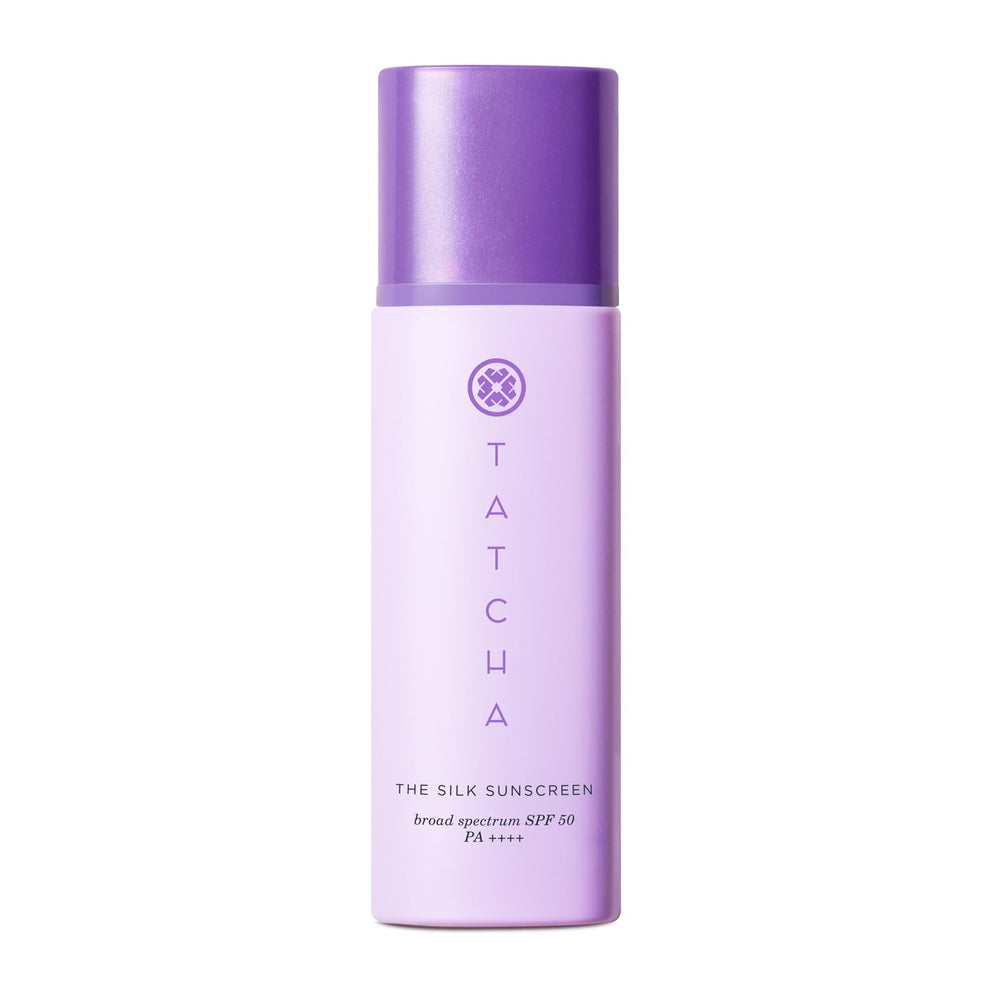 TATCHA Silk Sunscreen bottle front showing premium packaging and daily protection.