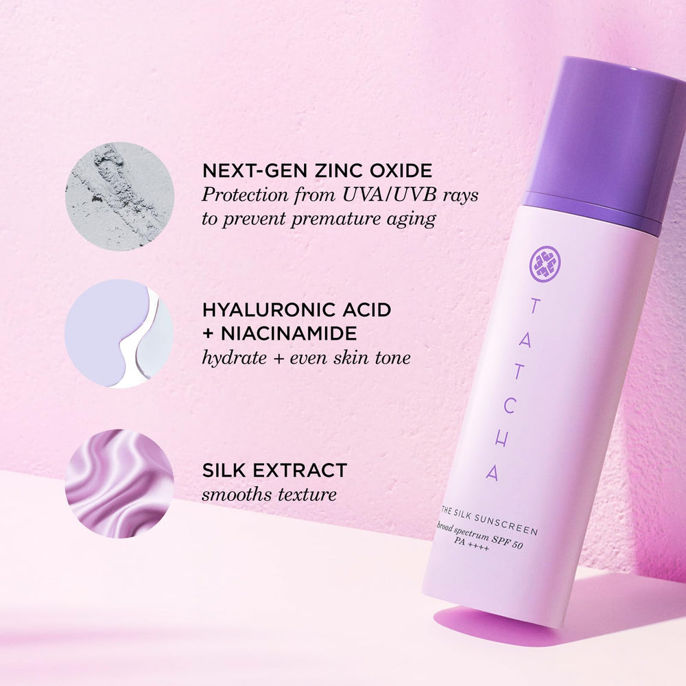 TATCHA Silk Sunscreen dispense pump enables controlled, precise application.