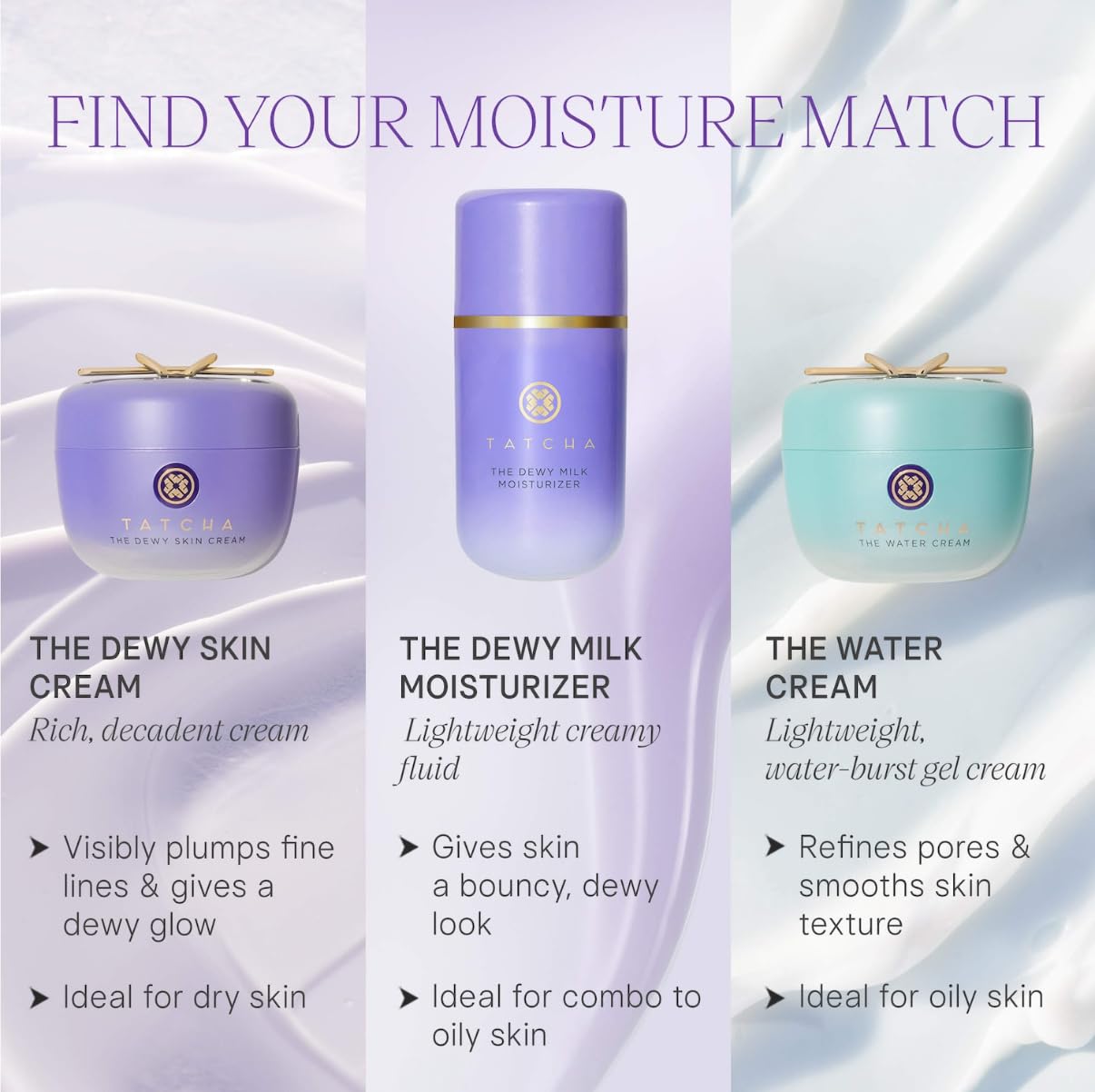 TATCHA Water Cream close-up with clear gel texture for quick absorption.