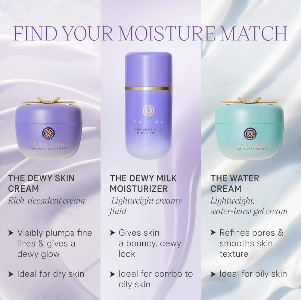 TATCHA Water Cream close-up with clear gel texture for quick absorption.