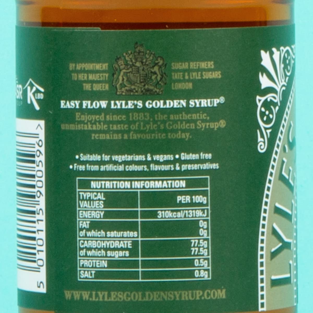 Lyle's Golden Syrup label close-up, showcasing classic baking sweetness.