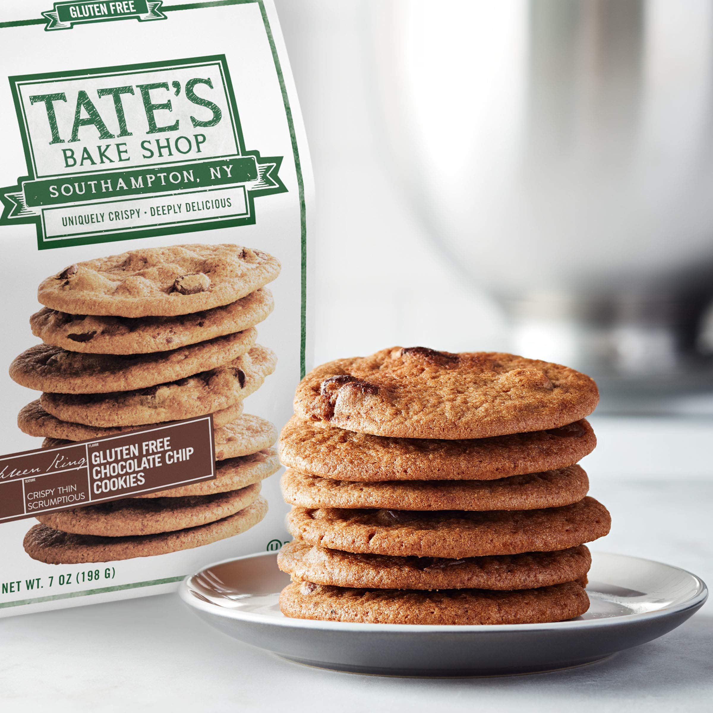 Close-up of crisp, thin Tate's Bake Shop gluten-free cookies