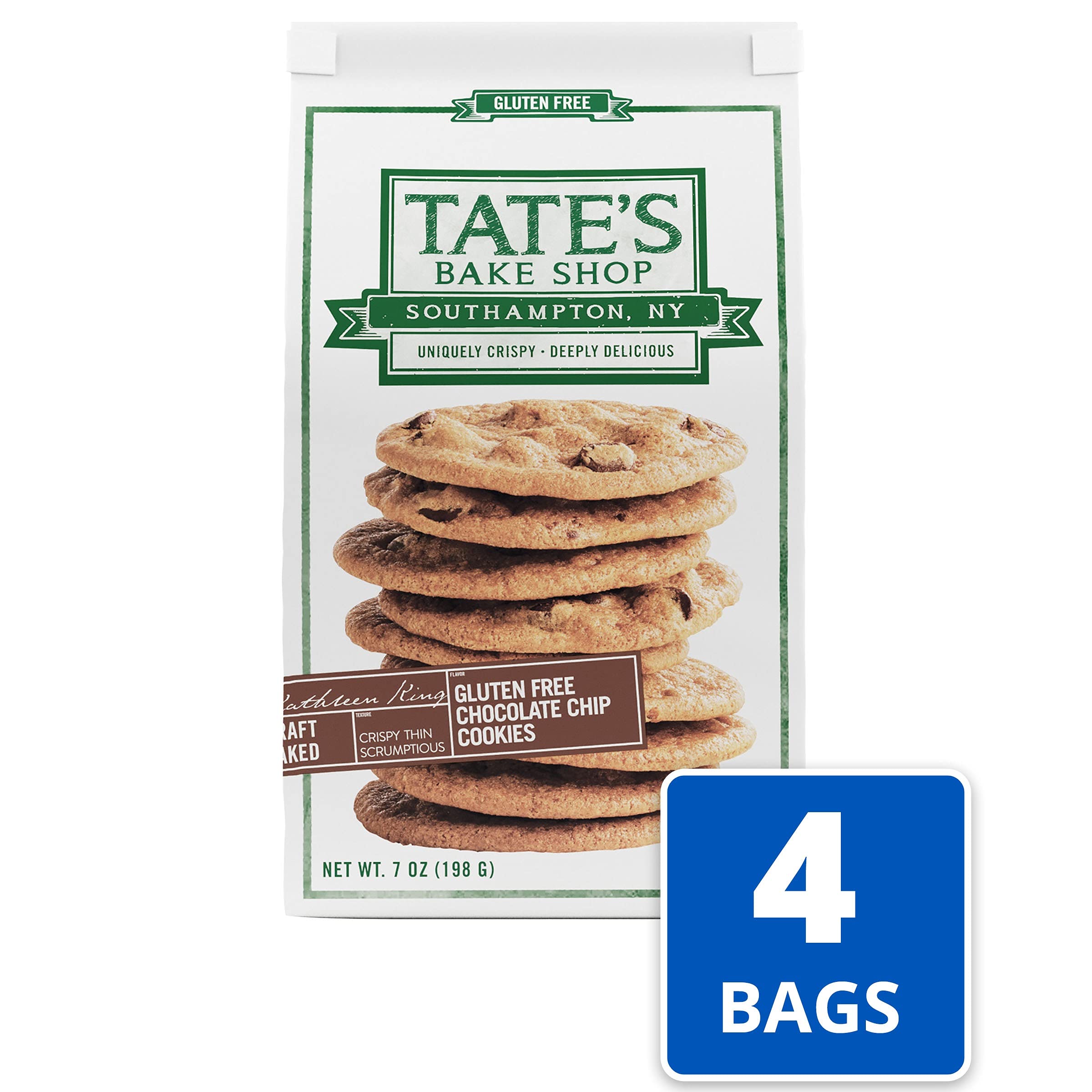 Close-up of Tate's Bake Shop gluten-free cookies with rice flour texture