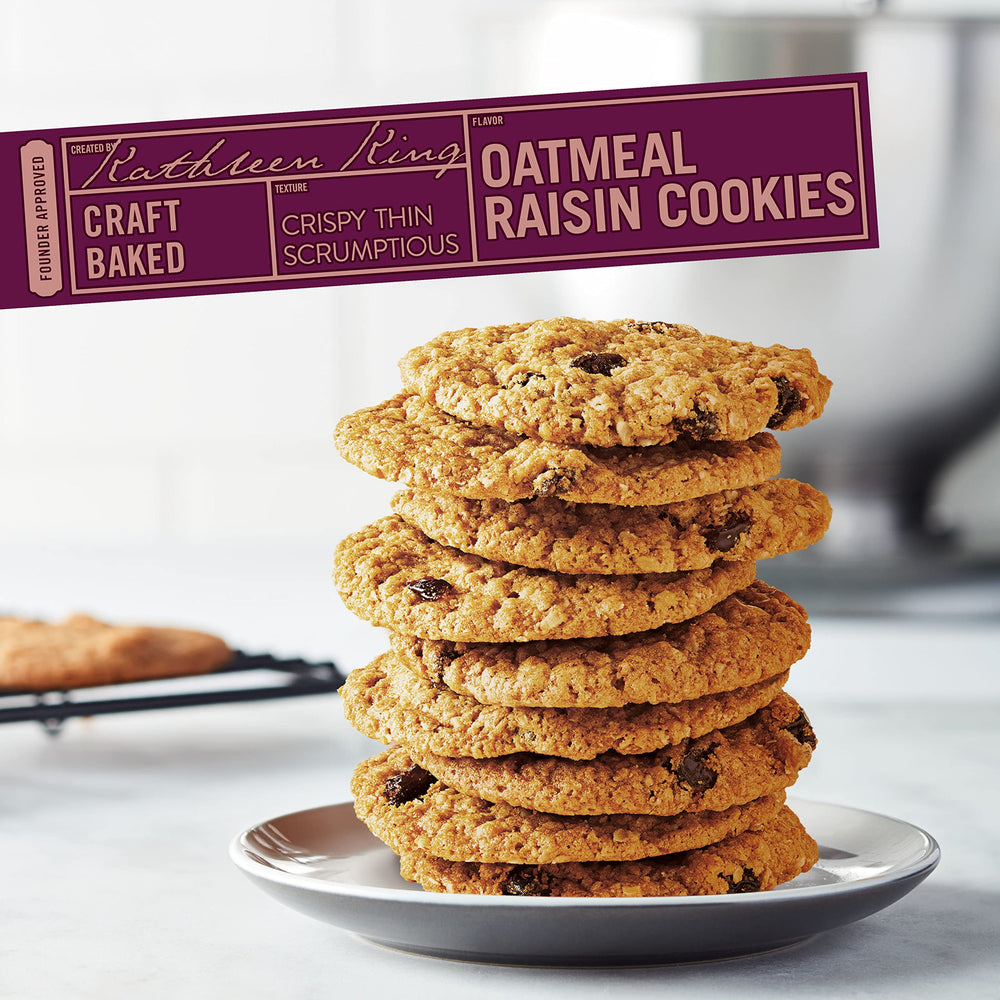 Plate of Tate's oatmeal raisin cookies ready for a quick snack.
