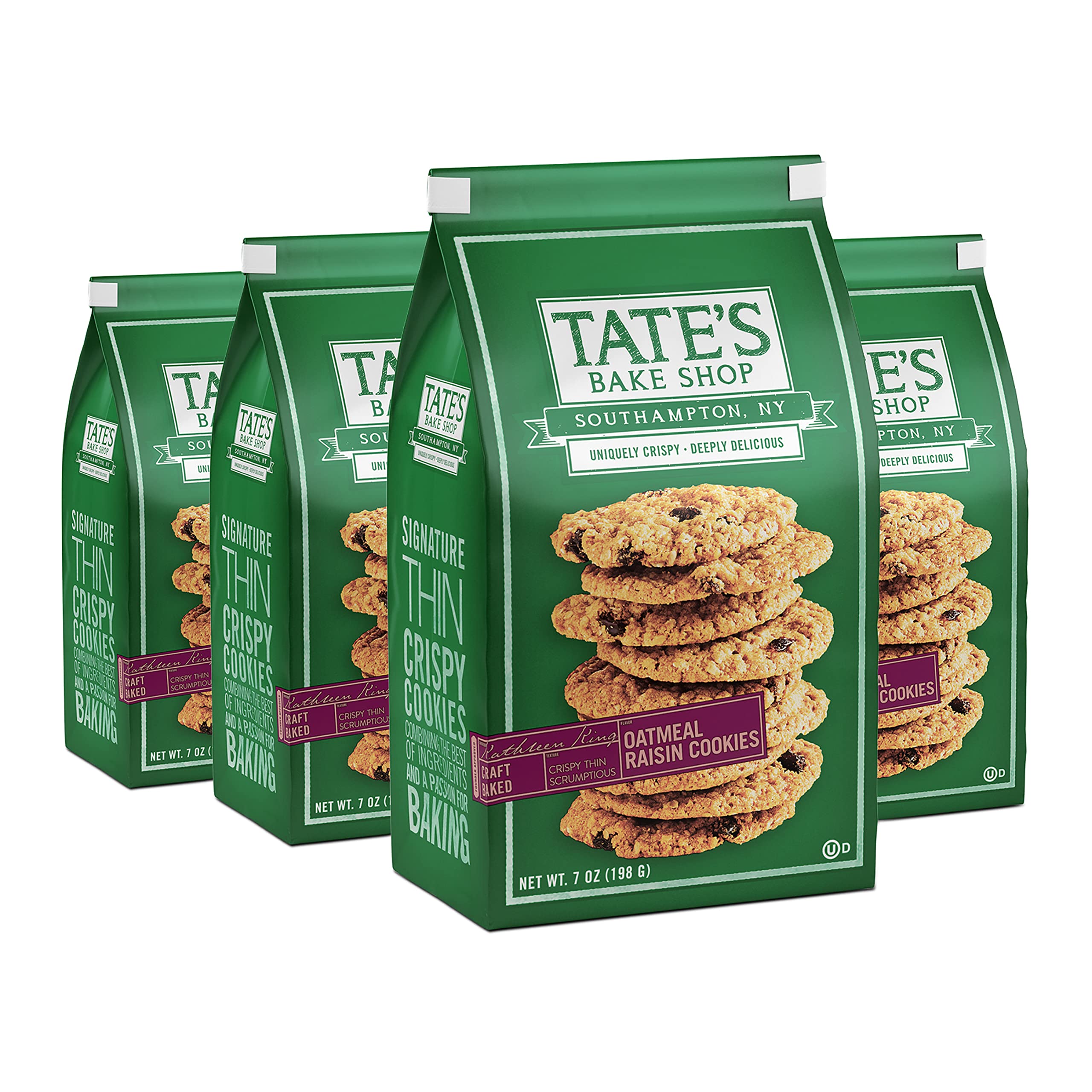 Tate's Bake Shop oatmeal raisin cookies pack shown, ideal for gatherings.
